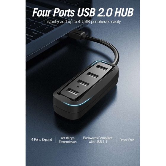 Vention Hub 4 Θυρών USB 2.0 με σύνδεση USB-A - Μαύρο image 1
