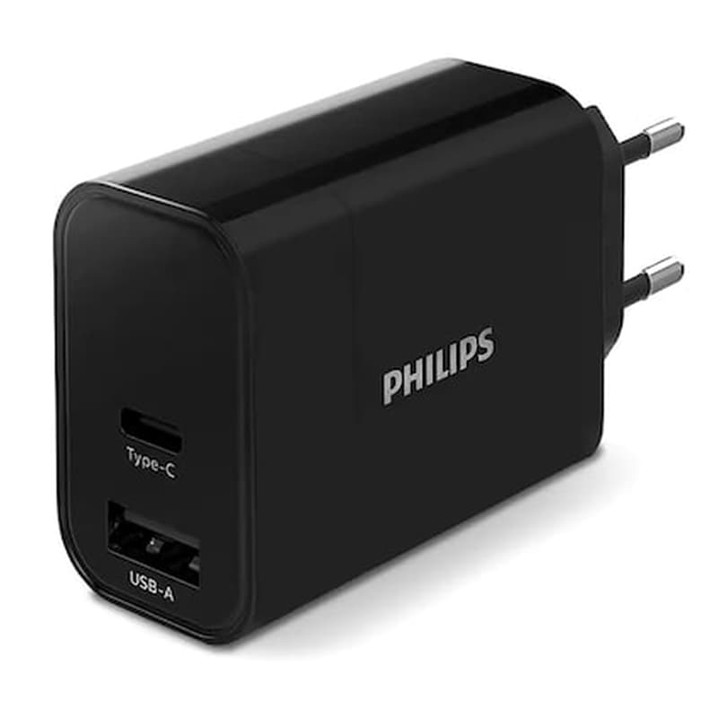 PHILIPS Φορτιστής Πρίζας Philips Dlp2621-12 2port Usb, Usb-C 30W - Black