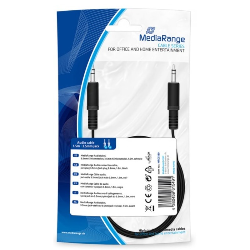 Καλώδιο Mediarange MRCS189 3.5mm Jack male σε 3.5mm Jack male - Μαύρο