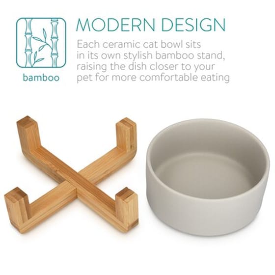 Navaris Σετ Από 2x Κεραμικά Μπολ Φαγητού Με Ξύλινες Bamboo Βάσεις image 1