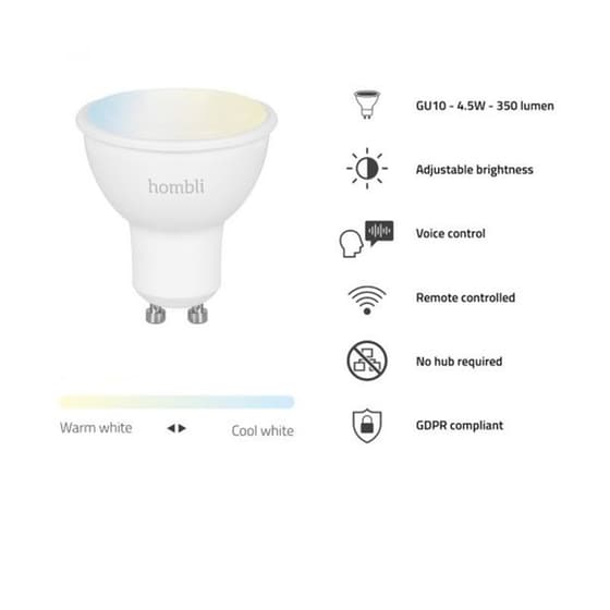Έξυπνη Λάμπα Hombli Smart GU10 4.5W WHT Dimmable 2 Τμχ - Ρυθμιζόμενο Λευκό image 1