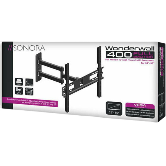 Βάση τηλεόρασης Επιτοίχια Sonora Wonderwall 400 με Κλίση 32"-55" εώς 30Kg image 2