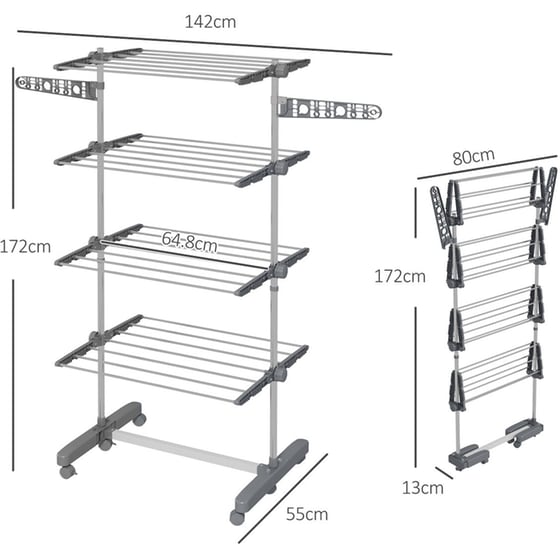 Πτυσσόμενη Απλώστρα HOMCOM  850-295V00GY 172 cm image 3