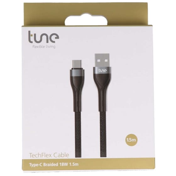 Καλώδιο Φόρτισης Tune TechFlex Braided USB-A σε USB-C 18W 1.5m - Black image 2
