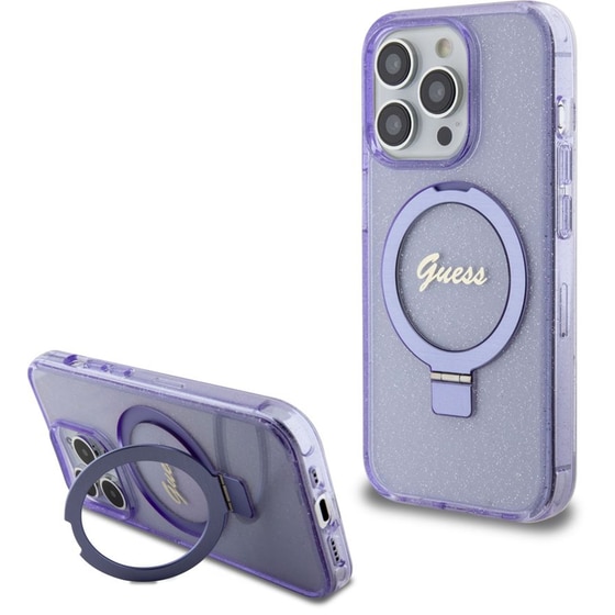 Guess Magsafe Ring Stand Glitter Hard Case Script Logo Θήκη Προστασίας Από Σιλικόνη – Iphone 15 Pro (διάφανη / Μωβ – Guhmp15lhrsgsu) image 4