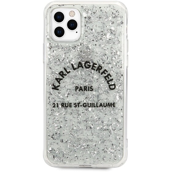 Θήκη Apple iPhone 11 Pro Max - Karl Lagerfeld St. Guillaume Logo Collection Glitter Flakes Cover - Silver image 0