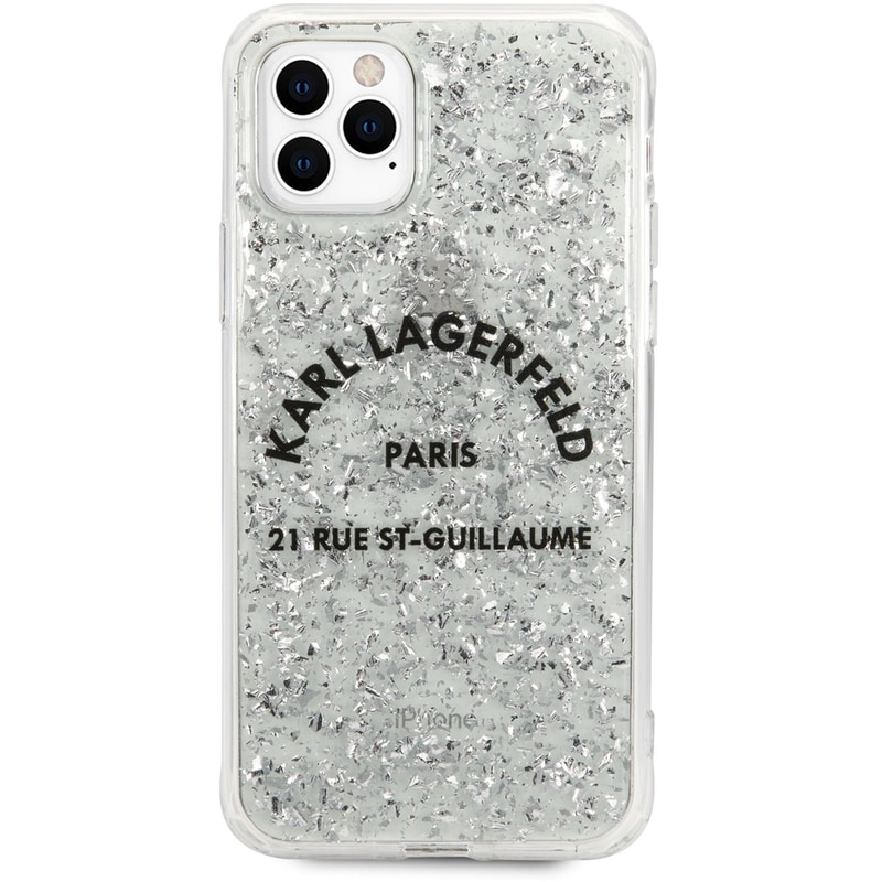 Θήκη Apple iPhone 11 Pro Max - Karl Lagerfeld St. Guillaume Logo Collection Glitter Flakes Cover - Silver