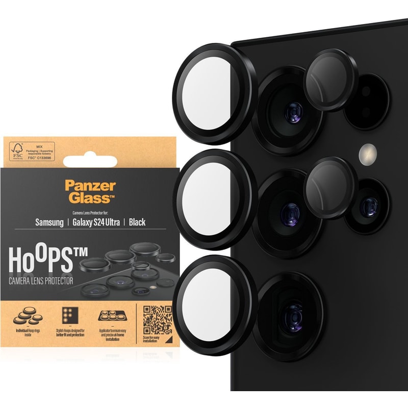 Προστατευτικό καμερών Samsung Galaxy S24 Ultra - Panzerglass Hoops Black Anti-Scratch