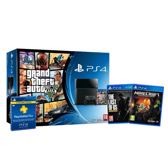 Sony PS4 - 500GB & GTA V & Last of Us R. & Minecraft & PS Plus 3 Μηνών image 0