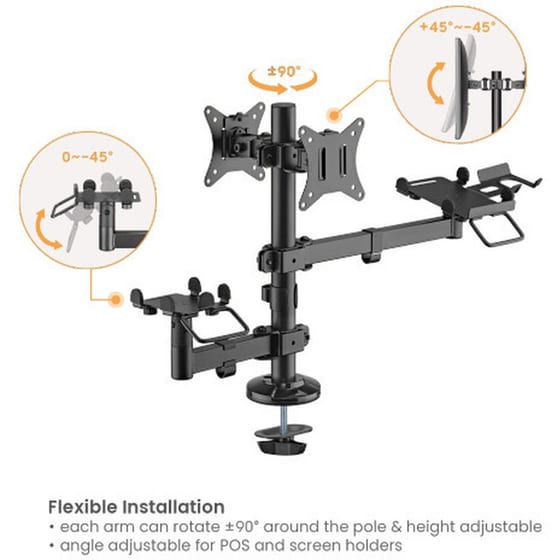 Brateck Pos Mounting Solution Βάση Γραφείου για 2 Οθόνες έως 32" με Βραχίονα image 3