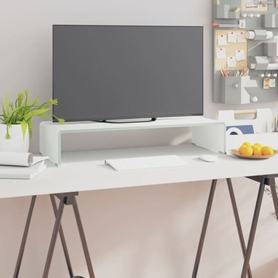 Vidaxl Βάση Τηλεόρασης/οθόνης Λευκή 70 X 30 X 13 Εκ. Γυάλινη image 1