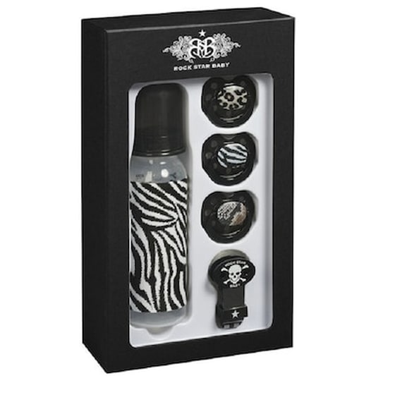 Rock Star Baby Σετ Δώρου Μπιμπερό 250ml, Πιπίλες Και Πιπιλοπιάστρα Zebra Rsb90109 image 0