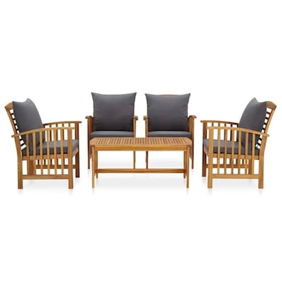 Σετ Σαλόνι Κήπου Vidaxl από Μασίφ Ξύλο Ακακίας με Μαξιλάρια 5 Τμχ - Ανθρακί image 2