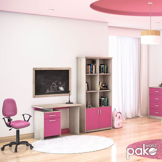 Γραφείο Μελέτης Pakoworld Looney από MDF και Μοριοσανίδα 100x55x75 cm - Μπεζ/Ροζ image 1