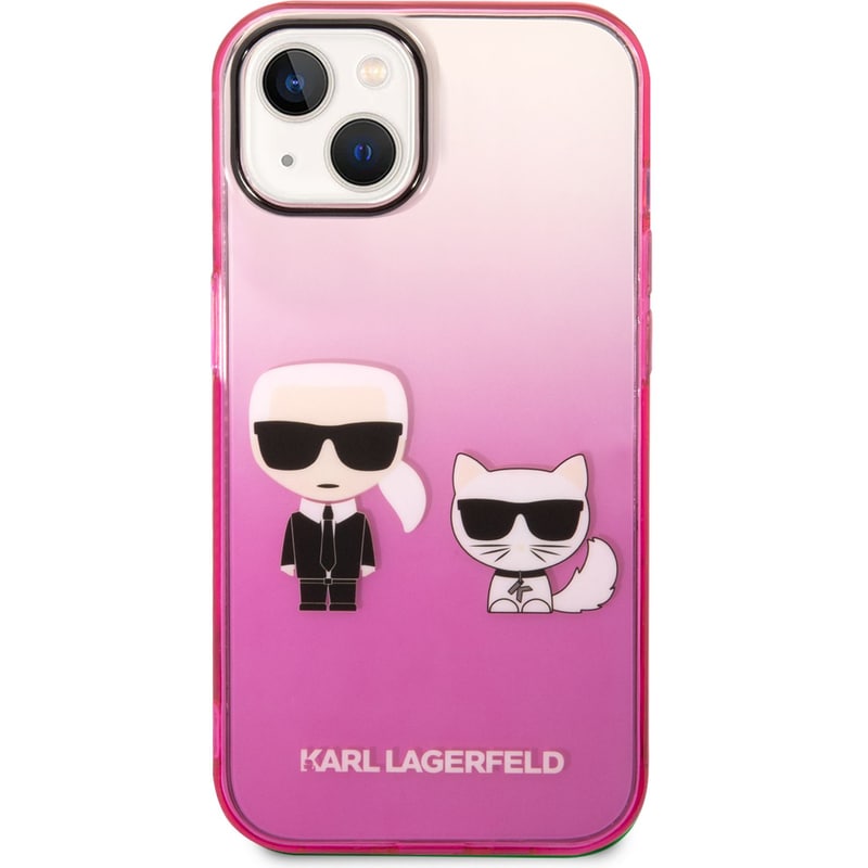 Θήκη Apple iPhone 14 - Karl Lagerfeld Ikonik Gradient Transparent Case Karl and Choupette - Clear/Gradient Pink