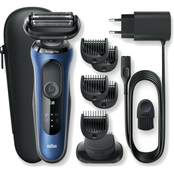 Ξυριστική Μηχανή BRAUN SERIES 6 60-B1500s Προσώπου για Υγρό και Στεγνό Ξύρισμα με Θήκη Μπλε image 1