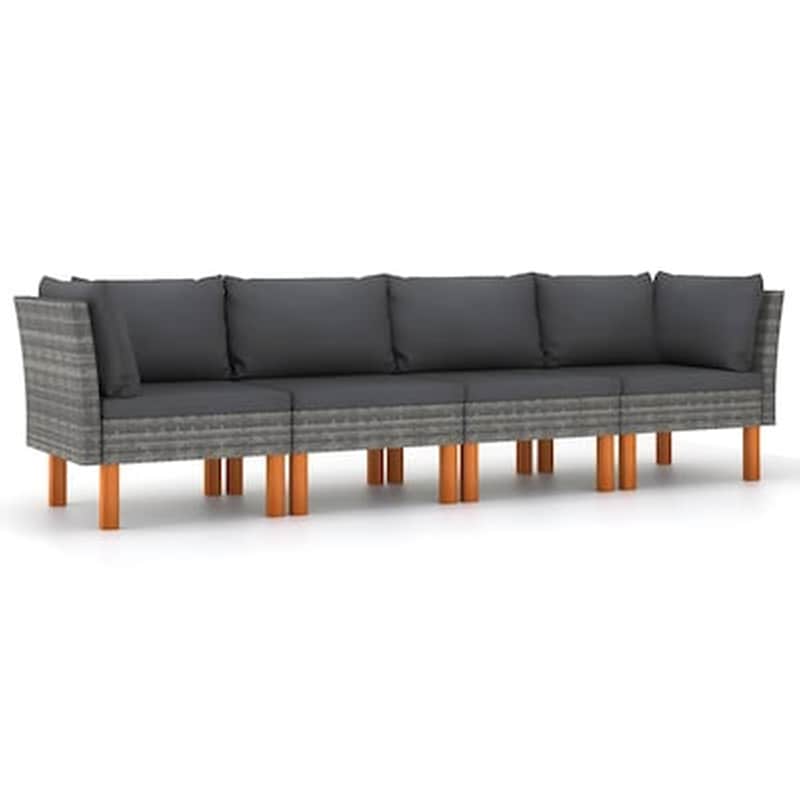 Καναπές Κήπου VidaXL Τετραθέσιος Με Μαξιλάρια από Συνθετικό Ρατάν - Ανθρακί VIDAXL