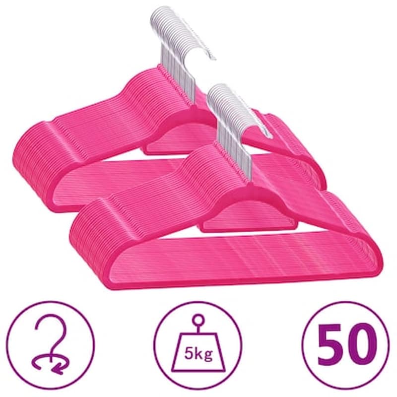 VIDAXL Vidaxl Κρεμάστρες Ρούχων Σετ 50 Τεμ. Αντιολισθητικές Ροζ Βελούδο