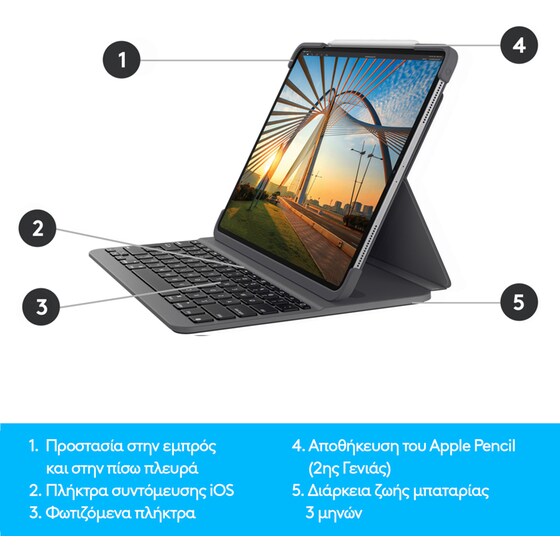 Logitech Slim Folio Pro Πληκτρολόγιο για iPad Pro 11" 3rd/4th/5th/6th GEN - Γραφίτης image 5