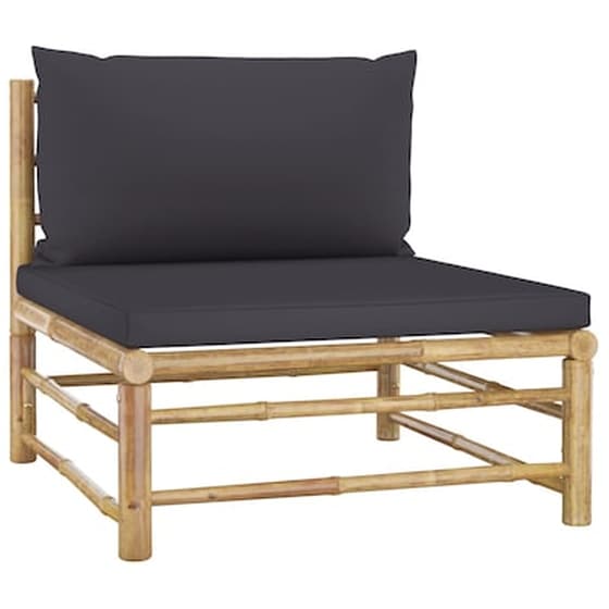 Vidaxl Σαλόνι Κήπου 3 Τεμαχίων Από Μπαμπού Με Σκούρα Γκρι Μαξιλάρια image 5