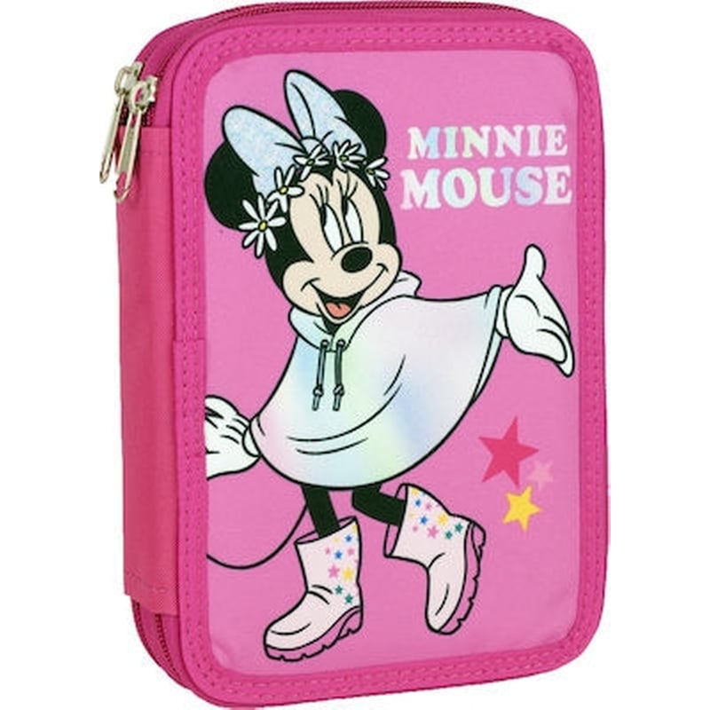 GIM Κασετίνα Παραλληλόγραμμη Γεμάτη Gim Minnie Mouse Nature Pink Full Of School Stationery Διπλή Ροζ