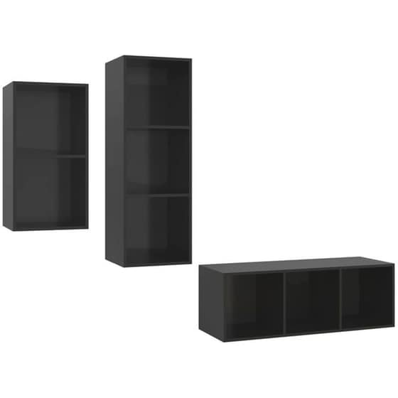 Έπιπλα Τηλεόρασης VidaXL Μοριοσανίδα 3 Τμχ 107x37x37cm - Μαύρο image 0