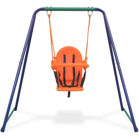 VidaXL Παιδική Κούνια 2 σε 1 Μονή & Κούνια Νηπίου - - Μπλε/ Πράσινο/ Πορτοκαλί image 5