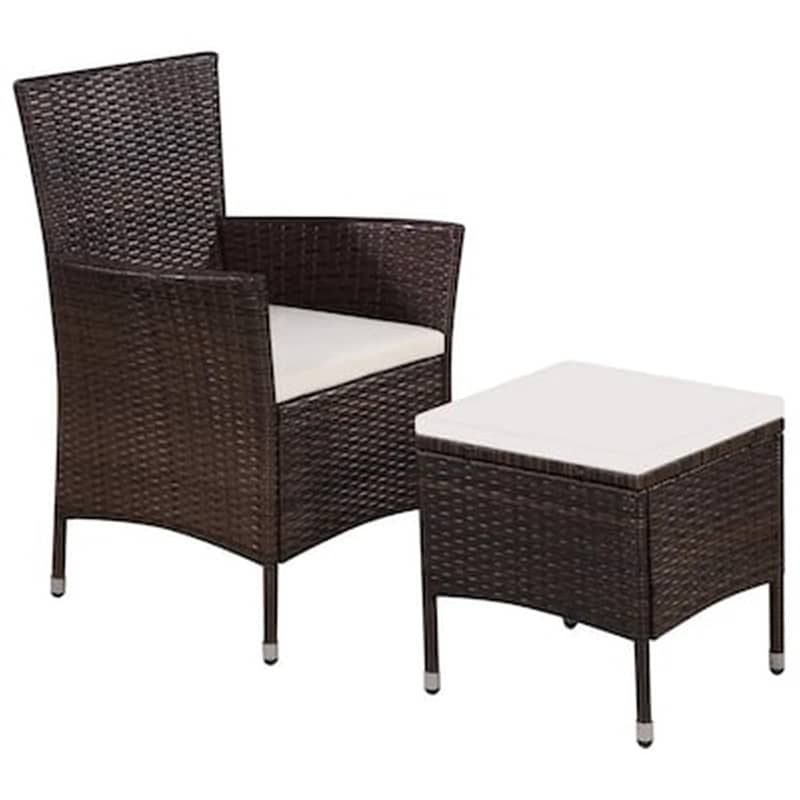 Vidaxl Πολυθρόνα Εξωτερ. Χώρου Με Σκαμπό Καφέ Συνθ. Ρατάν Με Μαξιλάρια VIDAXL