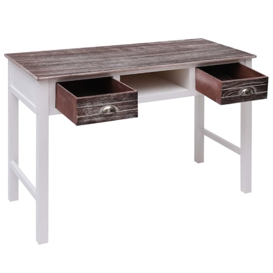 Γραφείο με Συρτάρια VidaXL από Ξύλο Παυλωνίας/Λεύκας 110x45cm - Λευκό/Γκρι image 1