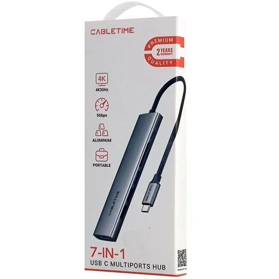 Docking Station Cabletime CT-HBP2-AG7 7-Ports συμβατό με USB-C, HDMI, SD, micro SD, USB-A - Γκρι image 2