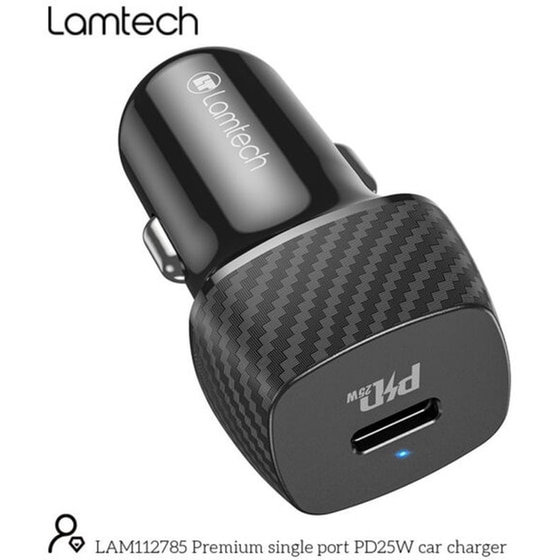 Φορτιστής Αυτοκινήτου Lamtech Premium Fast USB-C PD25W - Μαύρο image 2