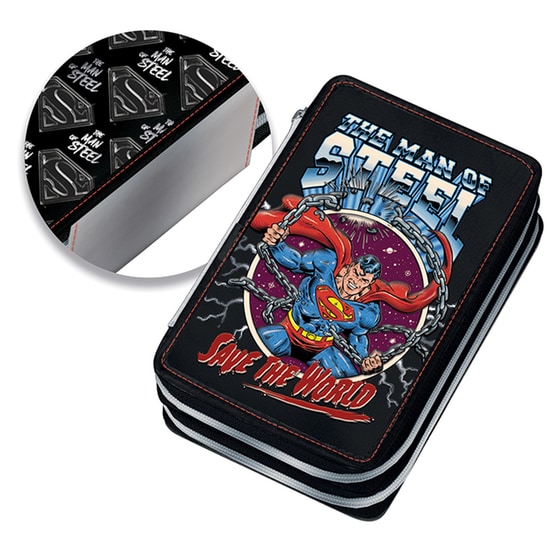 Κασετίνα Παραλληλόγραμμη Γεμάτη Graffiti Superman Διπλή image 0