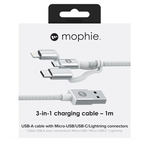 Σετ Καλωδίων Mophie 3in1 USB to Micro USB/Lightning/USB-C 1m - White image 3