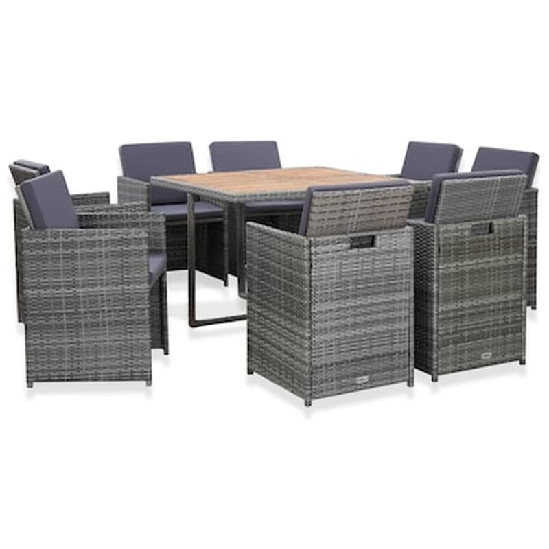 VIDAXL Vidaxl Σετ Τραπεζαρίας Εξ. Χώρου 9 Τεμ. Ανθρακί Συνθ Ρατάν + Μαξιλάρια