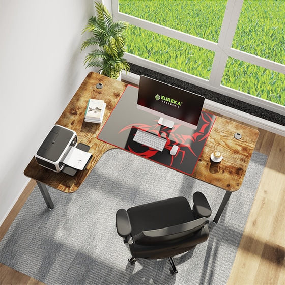 Γραφείο Gaming Eureka Ergonomic από Carbon Fiber ERK-CD-L01L-60VP 155.4x110x76.2cm - Καφέ image 6