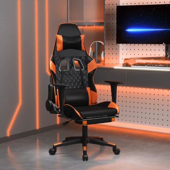 Καρέκλα Gaming VIDAXL 3143770 με Υποπόδιο από Τεχνητό Δέρμα - Μαύρο / Πορτοκαλί image 8