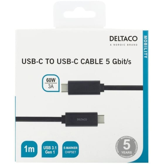Deltaco Καλώδιο Φόρτισης USB-C σε USB-C 3α 60W USB 3.1 1m - Μαύρο image 1