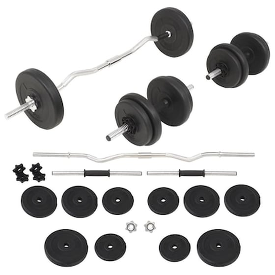 Σετ Στραβόμπαρα Φ25mm 5.2kg VidaXL 91400 120cm με 14 Δίσκους Βαρών 23kg, 2 Αλτήρες και 6 Κολάρα image 0