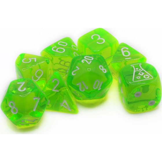 Σετ Ζάρια - 7 Dice Set Translucent Rad Green With White (bonus Die) Chessex image 0