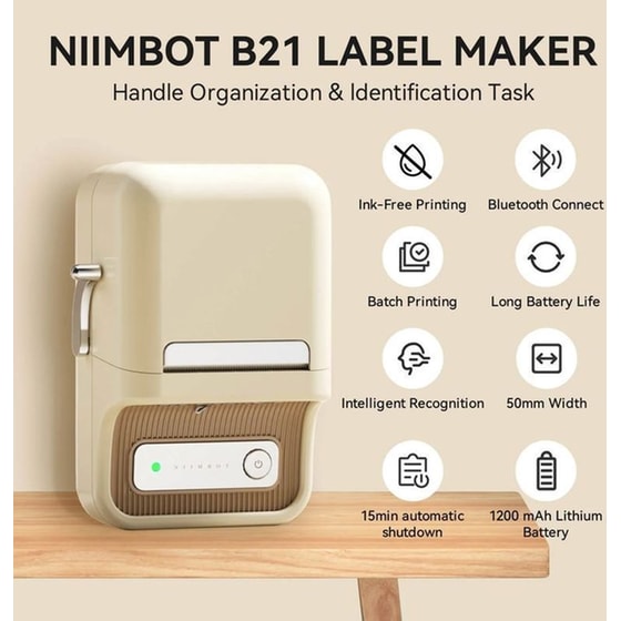NIIMBOT B21 Έχρωμος Εκτυπωτής Thermal Ετικετών με Bluetooth - Cream White image 1