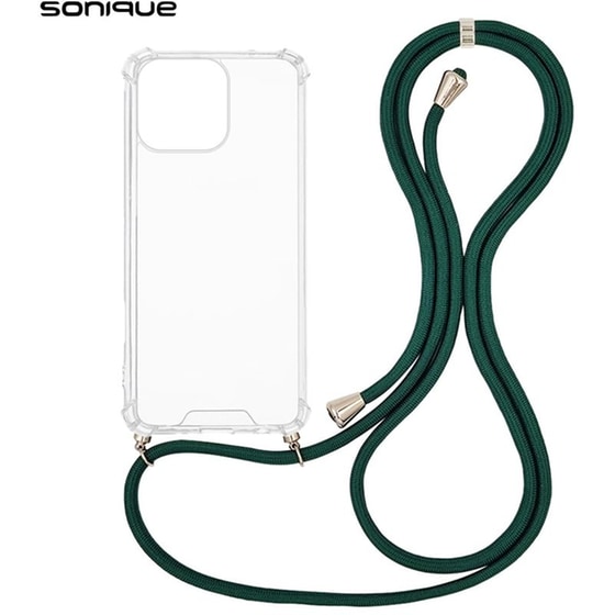 Θήκη Apple iPhone 16 Pro Max - Sonique Armor Clear Θήκη Σιλικόνης με Κορδόνι - Πράσινο Σκούρο image 0