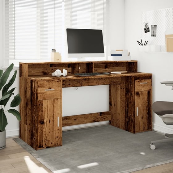 Γραφείο VidaXL με LED από Επεξεργασμένο Ξύλο 160x55x91 cm - Όψη Παλαιού Ξύλου image 2