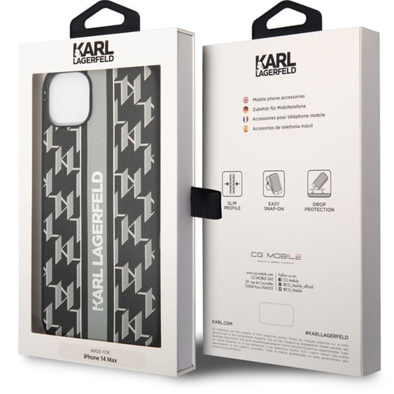 Karl Lagerfeld Monogram Stripe Back Cover Pu Leather Case Θήκη Προστασίας Από Δερματίνη – Iphone 14 Plus (γκρι - Klhcp14mpgklskg) image 3