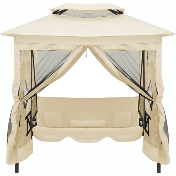 Κούνια Κήπου VidaXL με Σκίαστρο από Χάλυβα 220x160x240 cm - Λευκό κρεμ image 2