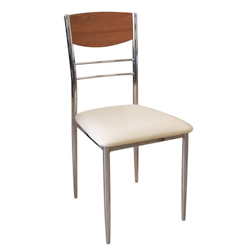 Καρεκλα Μεταλλικη Χρωμιου Με Κερασι - Εκρου Δερματινη Pvc - Σετ 6 Τεμαχίων WOODWELL