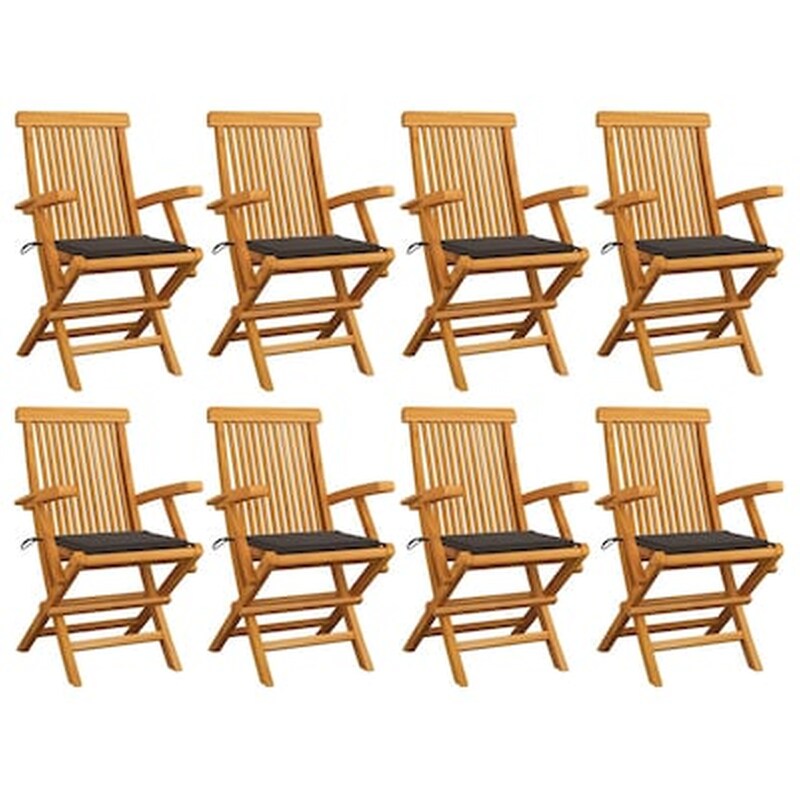 Vidaxl Καρέκλες Κήπου 8 Τεμ. Από Μασίφ Ξύλο Teak Με Taupe Μαξιλάρια