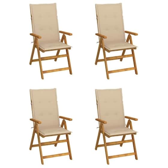 Vidaxl Καρέκλες Κήπου Ανακλινόμενες 4 Τεμ. Ξύλο Ακακίας Με Μαξιλάρια image 0