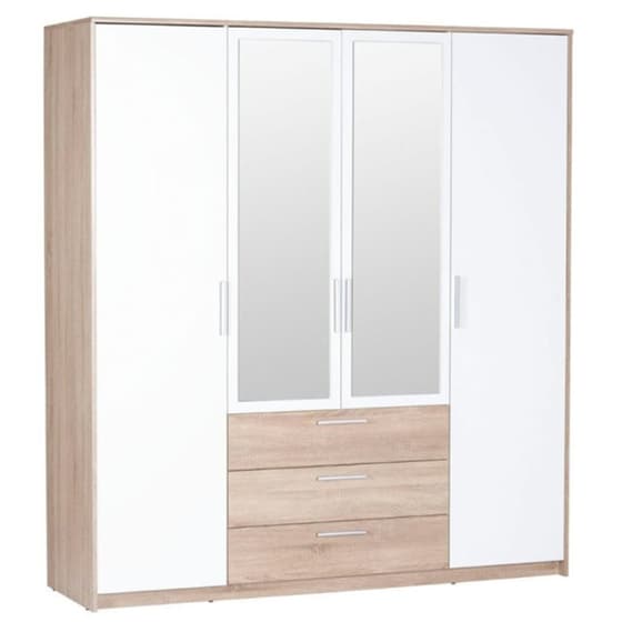 Τετράφυλλη Ντουλάπα Sigrid από Μοριοσανίδα 187x62x206cm - Φυσικό/Λευκό image 0