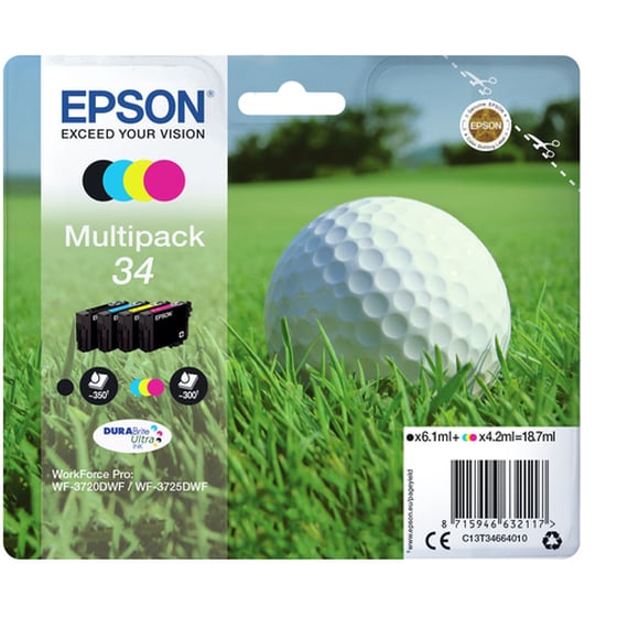 Epson 34 Κυανό / Ματζέντα / Κίτρινο / Μαύρο Πακέτο 4 Μελανιών Εκτυπωτή C13T34664010 image 2