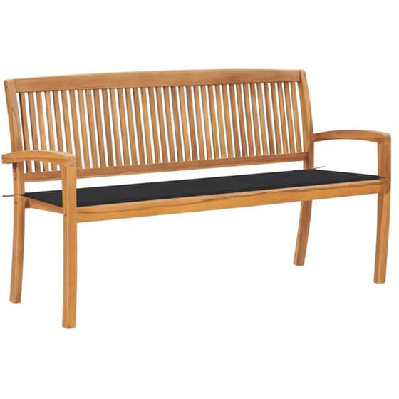 Παγκάκι Κήπου VidaXL με Μαξιλάρι από Μασίφ Ξύλο Teak 159x57.5x90 cm - Καφέ/Μαύρο image 0